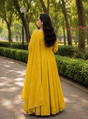 Sunshine Yellow Embroidered Anarkali Suit Set with Dupatta
