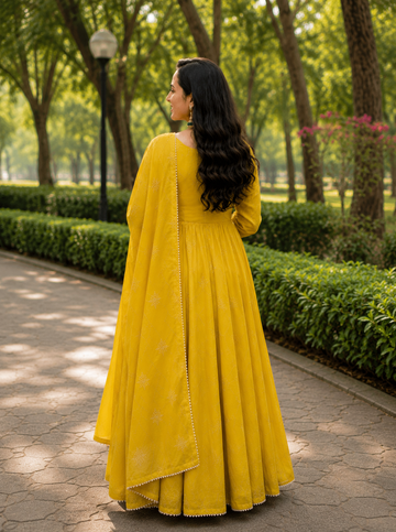 Sunshine Yellow Embroidered Anarkali Suit Set with Dupatta