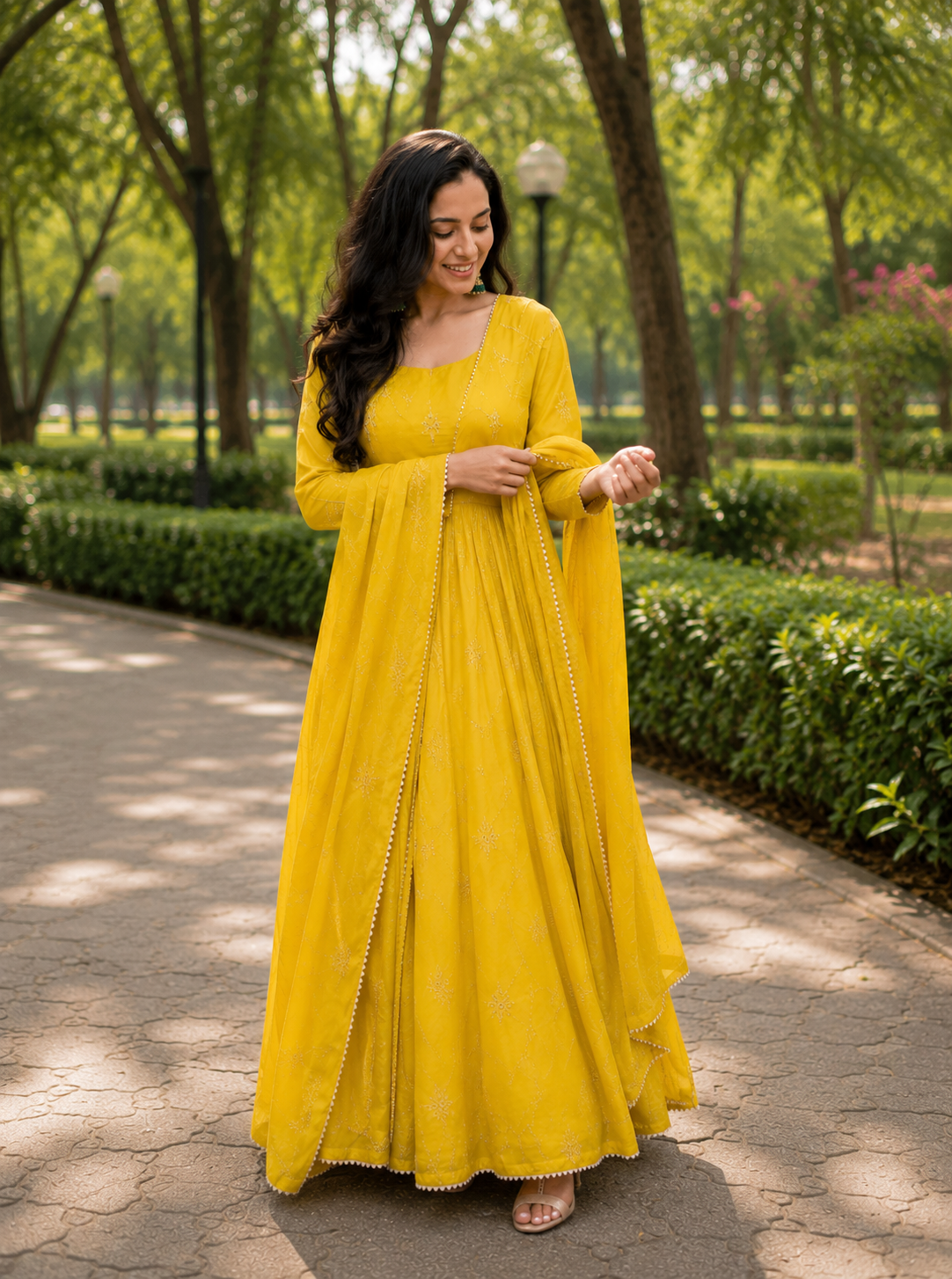 Sunshine Yellow Embroidered Anarkali Suit Set with Dupatta