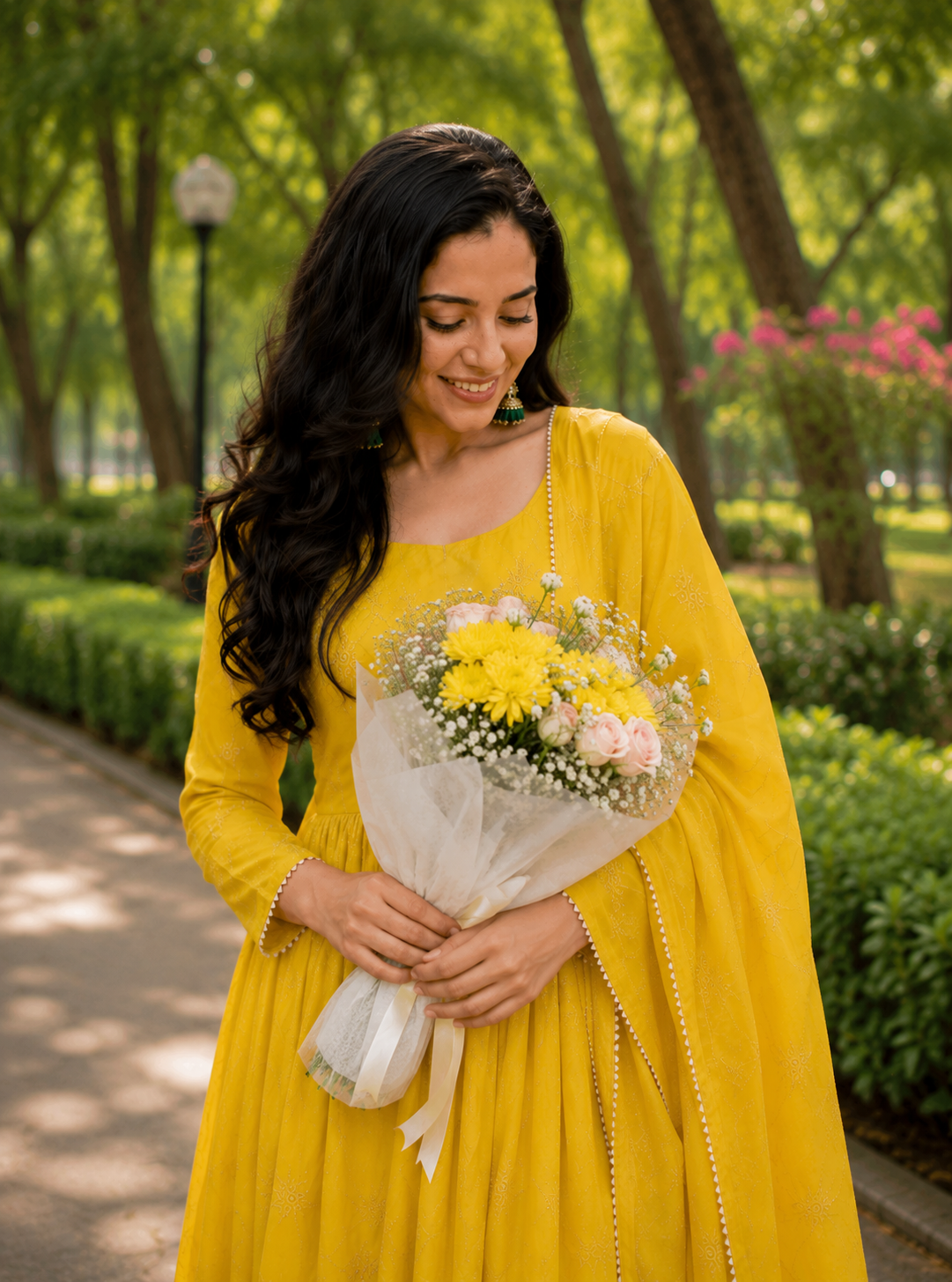 Sunshine Yellow Embroidered Anarkali Suit Set with Dupatta