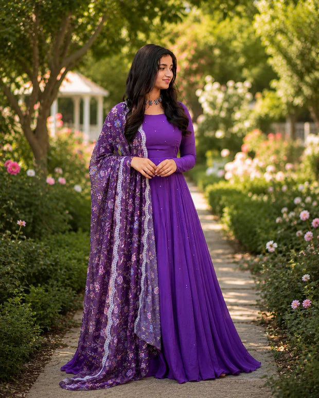 Royal Violet Bloom Anarkali Suit Set