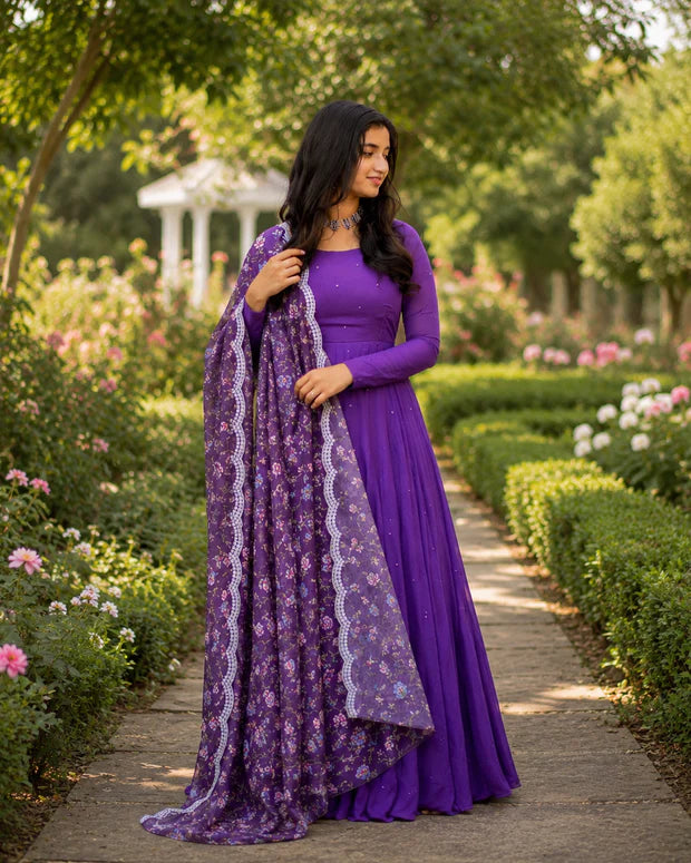 Royal Violet Bloom Anarkali Suit Set