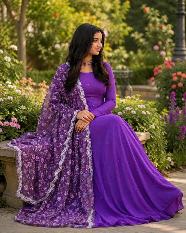 Royal Violet Bloom Anarkali Suit Set
