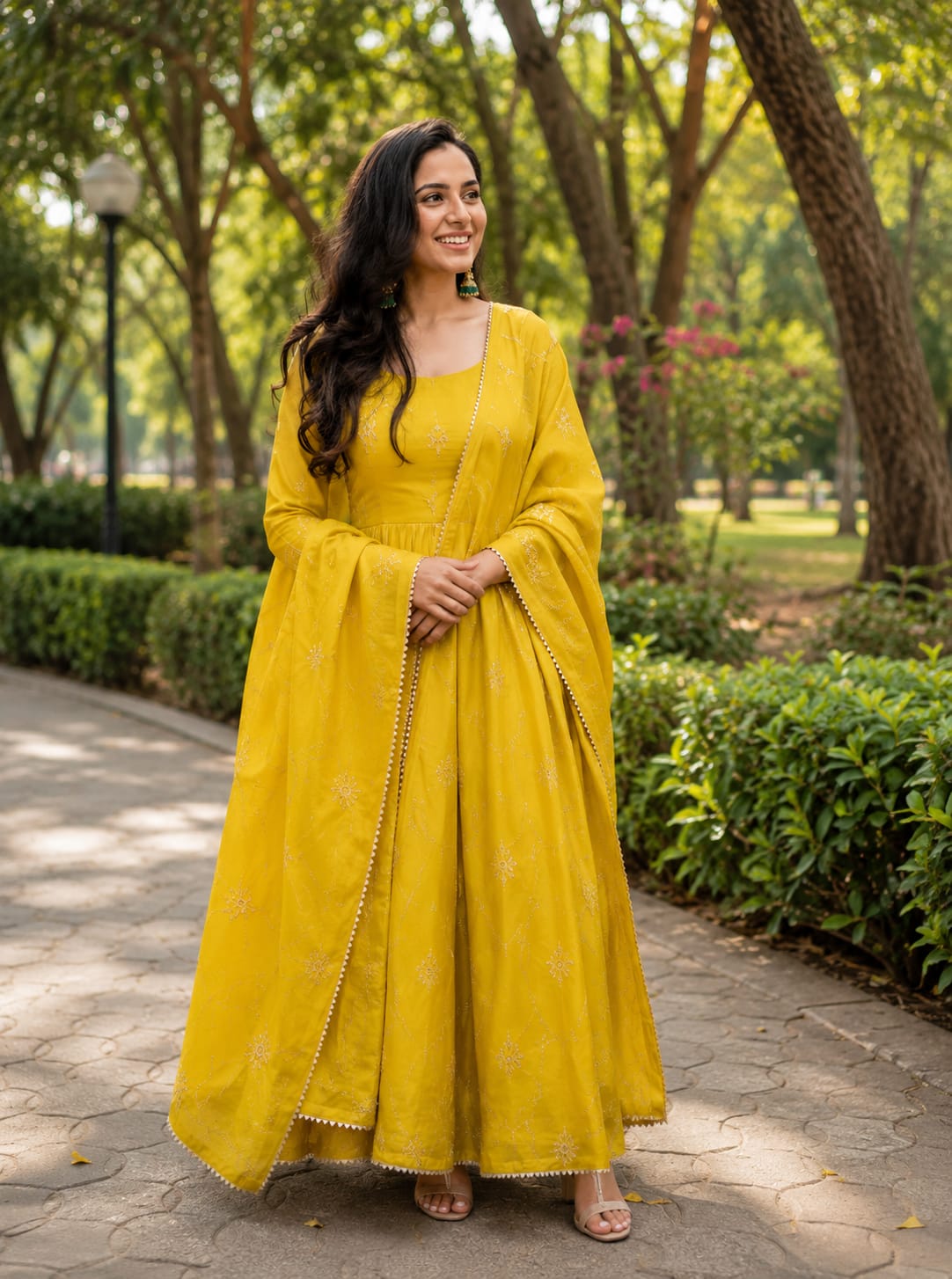 Sunshine Yellow Embroidered Anarkali Suit Set with Dupatta