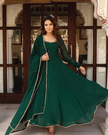 Emerald Green Georgette Anarkali Suit Set with Dupatta