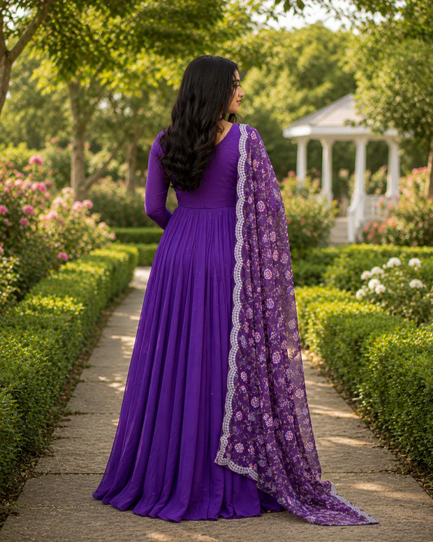 Royal Violet Bloom Anarkali Suit Set