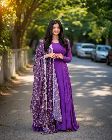 Royal Violet Bloom Anarkali Suit Set